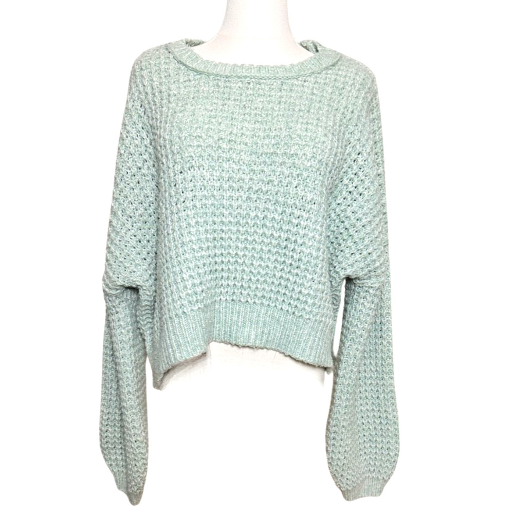 Pink Rose Women's Mint Green Chunky Knit Balloon Sleeve Crew Neck Pullover XL